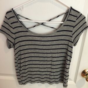Blue and grey stripped crop top